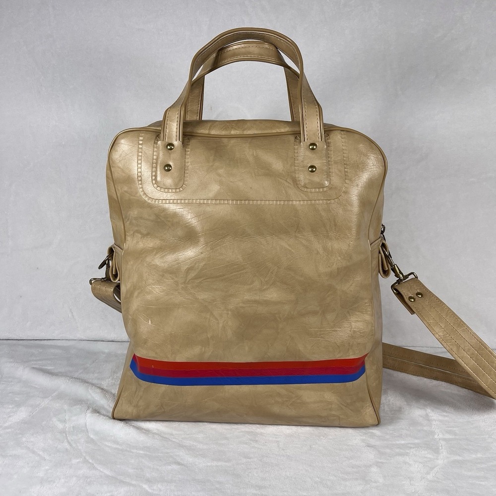Vintage 70s United Airlines Faux Leather Carry On Bag Tan Tulip Logo Exclusive - Picture 4 of 11